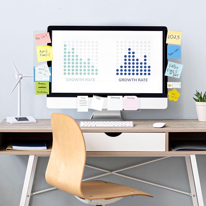 DOLLAR BOSS 3 Pcs 11" x 3.1" Transparent Acrylic Monitor Memo Board | Computer Screen Side Note Holder, Office Desk Accessories, Clear Message Board, For Sticky Notes Memos, Fits PC & Laptop