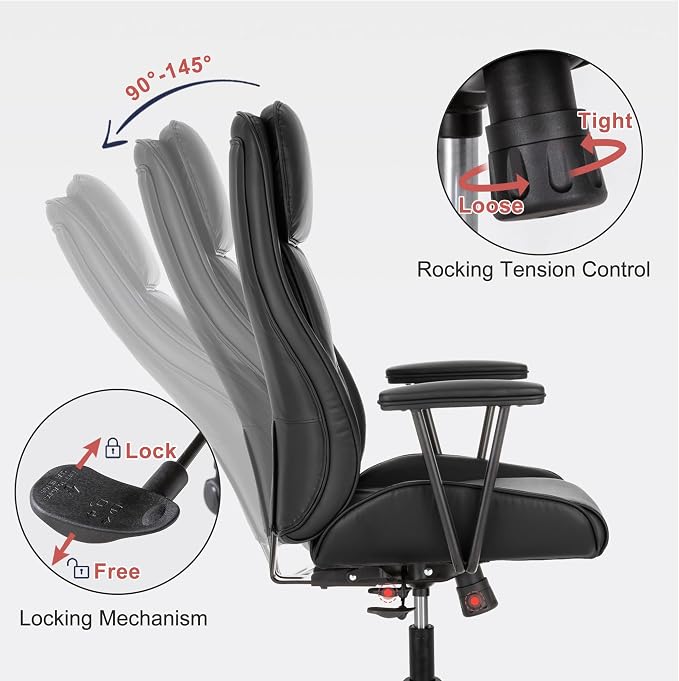 High Back Office Desk Chair,Ergonomic Reclining Office Chair,Modern Swivel Computer Chair,Conference Room Chairs,Black Leather Chair with Lumbar Support,330lbs (Pure Black)