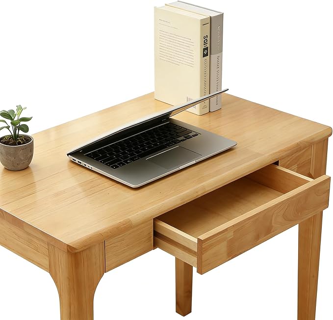 Solid Wooden Desk with Drawers, Small Writing Desk with Drawers for Computer, PC Desk for Work, Study or Gaming, Easy to Assemble (Natural, 31.5IN)