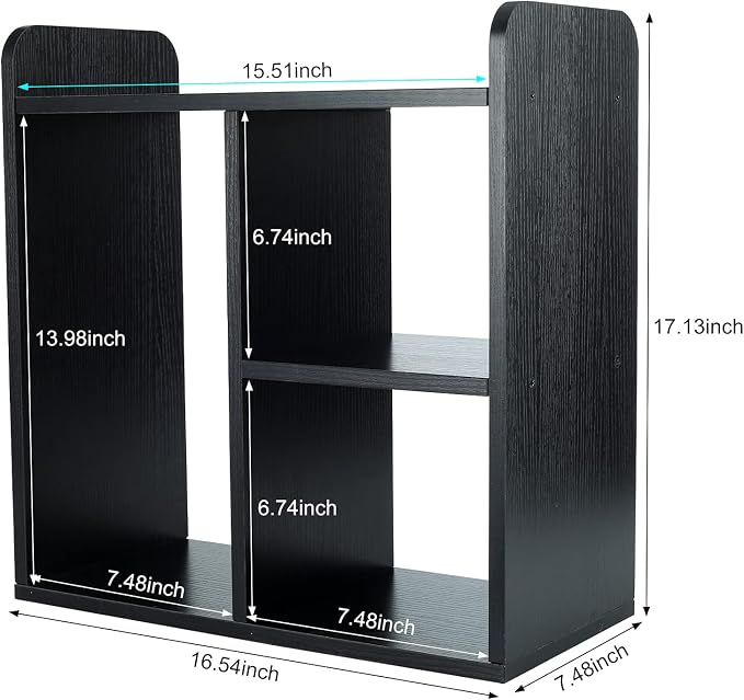 PAG Desktop Shelf Freestanding Wood Small Bookshelf Desk Supplies Organizers and Accessories Storage Display Rack Office Decor for Women, Black