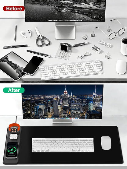 Mouse Pad with Magnetic Wireless Charging, Large Desk Mat, Non-Slip Mouse Mat, Keyboard Pad for Gaming, Desk, Office, PC