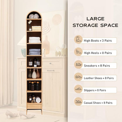 IFGET 67" Tall Arched Bookshelf, 8 Tiers Arch Bookcase with Storage, Modern Farmhouse Book Shelf with Adjustable Shelves, Wood Bookshelf w/Open Display Shelves for Living Room, Office (Natural)