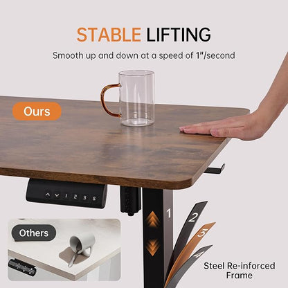 47"x24" Standing Desk Height Adjustable Electric Stand up Desks for Home Office Computer Sit Stand Desk with Two-Piece Desktop with gap LED Display 3 Memory Presets T-Shaped Metal Support,Brown