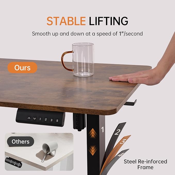 55"x24" Standing Desk Height Adjustable Electric Stand up Desks for Home Office Computer Sit Stand Desk with Two-Piece Desktop with Gap 3 Memory Presets T-Shaped Metal Support, Brown