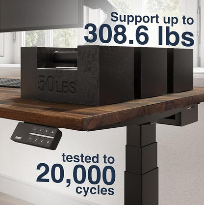 Desky Dual Hardwood Sit Stand Desk - Electric Standing Desk - Dual Motor,3 Stage Adjustable Height Desk - Solid Wood Whole-Piece Top - Standing Desk with Cable Management
