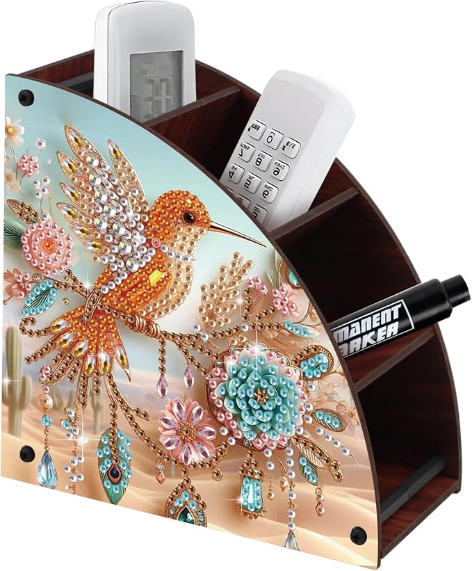 Diamond Art Painting Multi-Grid Storage Box DIY Wooden Double Sided Drill Tabletop Organizer Diamond Painting Kit for Adults Office Home Ornament - Hummingbird & Floral