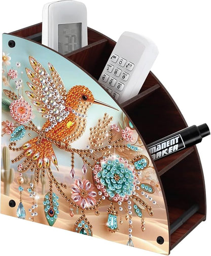 Diamond Art Painting Multi-Grid Storage Box DIY Wooden Double Sided Drill Tabletop Organizer Diamond Painting Kit for Adults Office Home Ornament - Hummingbird & Floral