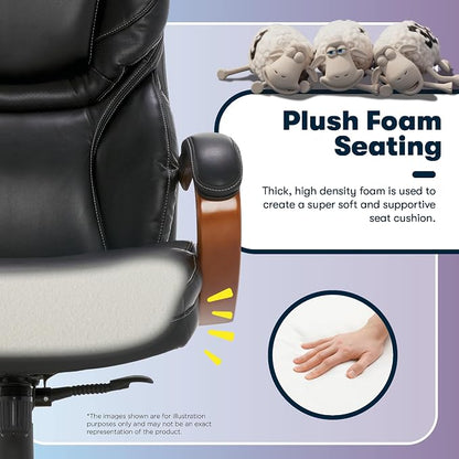 Serta Conway Big and Tall Executive Office Chair - Ergonomic Lumbar Support, Bonded Leather, Padded Armrests, High Back Computer Desk Chair, Black
