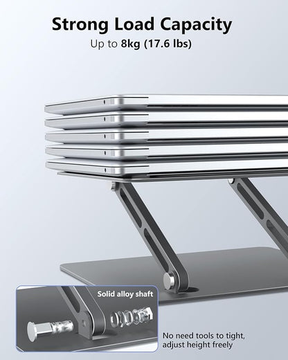 JCZT Aluminum Laptop Stand, Laptop Stand for Desk, Adjustable Height Ergonomic Computer Stands Compatible with MacBook Air, Pro, Dell, HP, Lenovo More, All 10-16'' Notebooks Laptops, Classic Grey