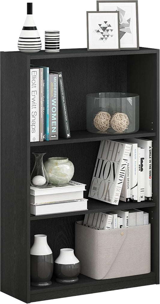 Furinno Jaya Book Shelf, 3-Tier Bookshelf, Bookcase with Adjustable Shelves, 9.5 x 24.5 x 40.3, for Organization and Storage, for Living Room, Bedroom, Home Office, Blackwood