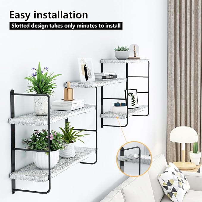 MXCSE Wall Shelves, Wall Mounted Bookshelves, DIY Floating Shelves for Wall, Wood Hanging Book Shelves for Room, Bedroom, Living Room, Easy Installation (Washed White, 50W x 17H)