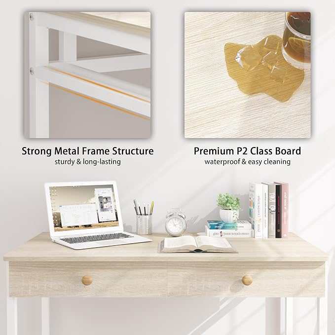 Weehom Computer Desk with Drawers, Home Office Desk for Writing, Studying, and Gaming - Sturdy and Spacious Workstation for PC and Laptop(Beige)