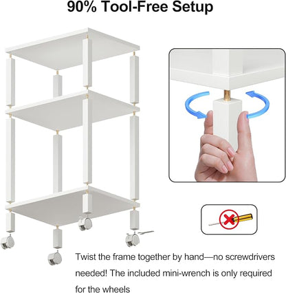 3-Tier Printer Stand with Storage, Mobile Printer Cart with Rolling Casters and Adjustable Feet, Under Desk Storage Shelf for Home Office,Small Printers, White, 15.7" x 11.8" x 25.9"