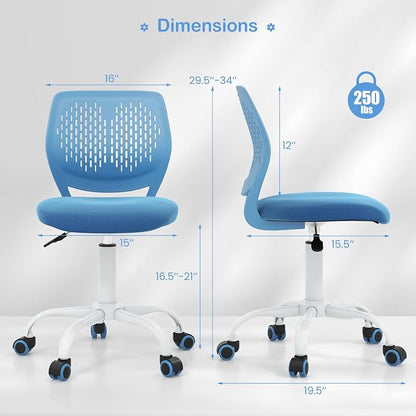 Giantex Kids Desk Chair, Adjustable Children Study Chair, Swivel Armless Mesh Task Student Chair, Child Desk Chair with Adjustable Height & Lumbar Support Computer Chair (Blue)