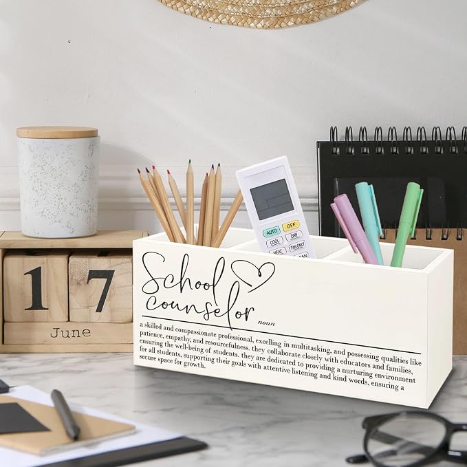 School Counselor Gifts Wooden Pen Pencil Holder for Desk, Appreciation Gifts for School Counselor Wood Makeup Brush Toothbrush Holder Organizer for Guidance Counseling Office