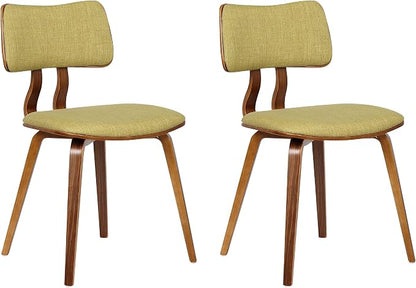Armen Living Jaguar Mid-Century Dining Chair in Walnut Wood and Green Fabric - Set of 2