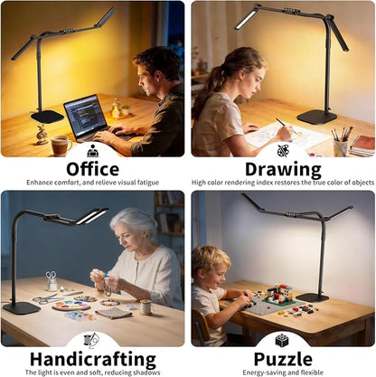Omorepa 4 Light Bar Design Goose-Neck Architect Desk Lamp with Base,24W Bright Led Tall Overhead Desk Light for Home Office,Eye Care Reading Table Light for Desktop Working,Drafting,Reading