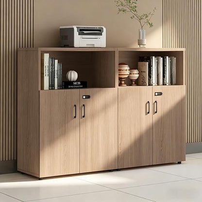 File Cabinet with Password Lock, Wood Lateral Filing Cabinet for Letter/A4 Files, 3 Drawer with Door, Printer Stand with Open Shelves for Home Office