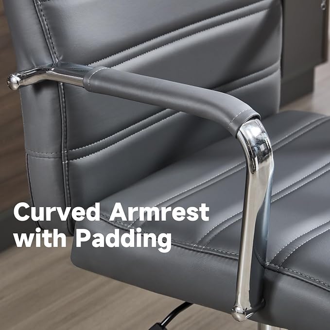 Office Desk Chair Leather, Conference Room Chairs with Wheels, Modern Executive Office Chairs Adjustable Height, Ergonomic Swivel Rolling Ribbed Computer Chair(Grey)
