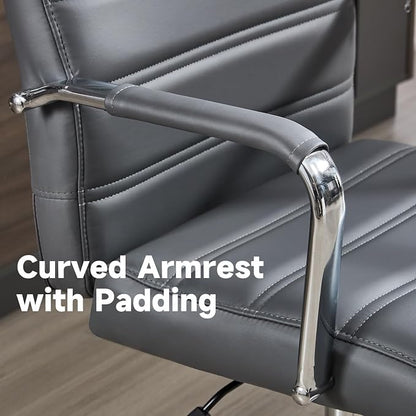 Office Desk Chair Leather, Conference Room Chairs with Wheels, Modern Executive Office Chairs Adjustable Height, Ergonomic Swivel Rolling Ribbed Computer Chair(Grey)