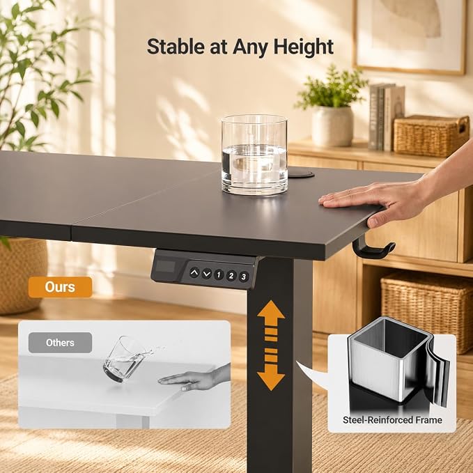Claiks Electric Standing Desk 48 x 24 Inches, Motorized Sit Stand Desk with 3 Memory Presets & Cable Management, Spacious Ergonomic Computer Workstation for Dual Monitors & Gaming Setup, Black