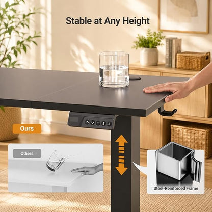 Claiks Electric Standing Desk 48 x 24 Inches, Motorized Sit Stand Desk with 3 Memory Presets & Cable Management, Spacious Ergonomic Computer Workstation for Dual Monitors & Gaming Setup, Black