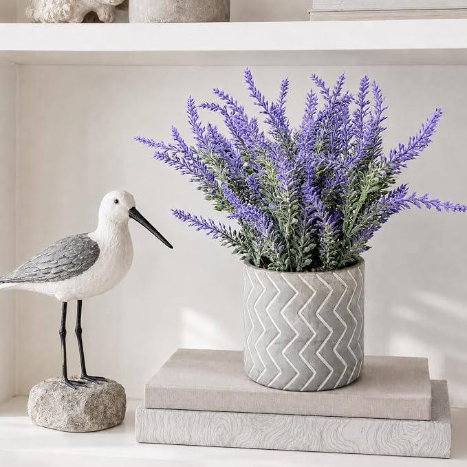 Set of 3 Artificial Potted Plants, Faux Eucalyptus Lavender and Tea Tree Greenery in Cement Pots, Small Fake Plants for Shelf Bathroom Office Desk Decor