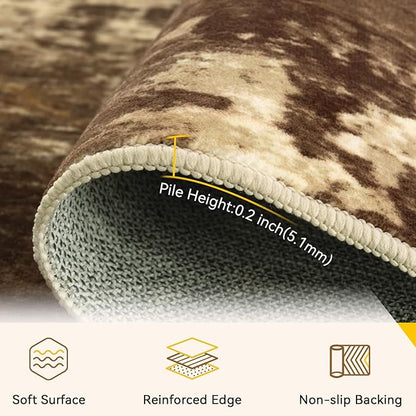 RELEANY Washable Area Rugs 6'x9' Non-Slip Modern Abstract Soft for Living Room Entryway Bedroom Kitchen, Print Pattern, Brown Tan Beige Coffee