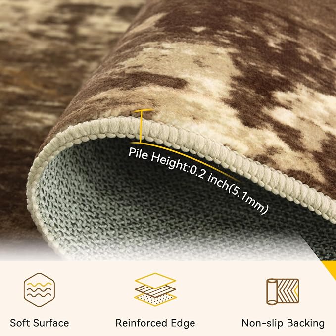 RELEANY Washable Area Rugs 8'x10' Non-Slip Modern Abstract Soft for Living Room Entryway Bedroom Kitchen, Print Pattern, Brown Tan Beige Coffee