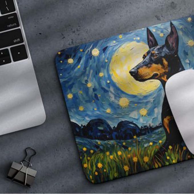 Starry Night Doberman Dog Mouse Pad for Home Office Gaming Working Desk Computer Desktop Accessories Non-Slip Rubber Mouse Pad for Dog Lovers (Doberman)