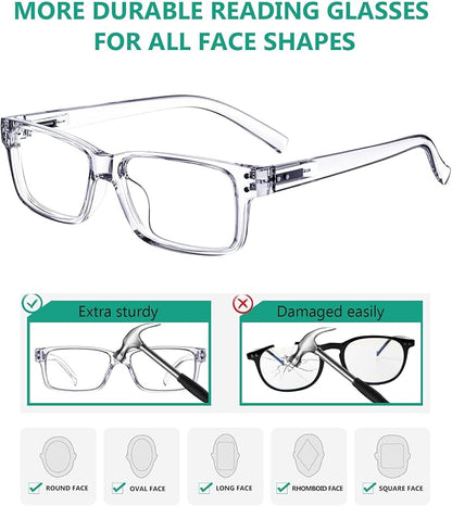 Eyekepper Vintage Reading Glasses for Men - 5 Pack Spring Hinges Classic Readers - Clear Frame +2.25