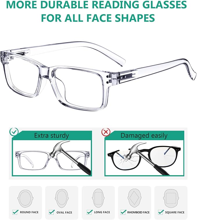 Eyekepper Vintage Reading Glasses for Men - 5 Pack Spring Hinges Classic Readers - Clear Frame +0.50