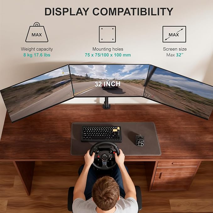 WALI Triple Monitor Mount for 13-32 inch Screens, up to 17.6 lbs per Arm | Adjustable 3 Monitor Desk Mount with Swivel, Tilt, Rotation, Triple Monitor Stand for Desk, VESA 75/100mm (GSDM003), Black