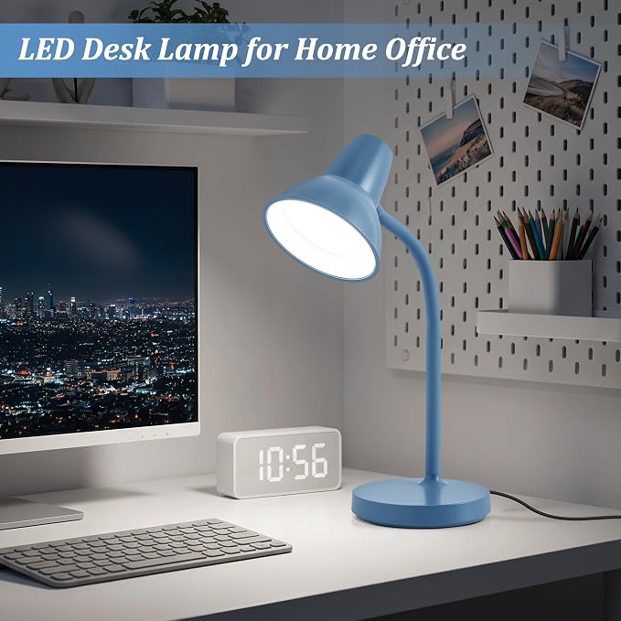 LED Desk Lamp with Flexible Gooseneck, Eye-Caring 4.5W Energy-Saving Study Lamps, Anti-tip Heavy Duty Bedside Reading Light, Desk Lamps for College Dorm Room, Home Office, Modern Lamp with 1.6m Cord