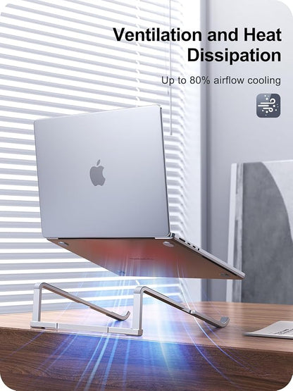 MOKURU Laptop Stand for Desk, Aluminum Computer Stand for Laptop, Foldable Laptop Riser, Portable Laptop Stand, Compatible for MacBook Pro/Air, Dell, HP, Lenovo, 11'' -15.6'' (Silver)
