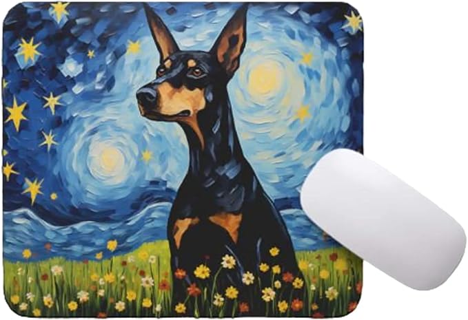Starry Night Dog Mouse Pad for Computer Laptop Home Office Gaming Working Desk Desktop Accessories Non-Slip Rubber Mouse Pad for Dog Lovers (Doberman)
