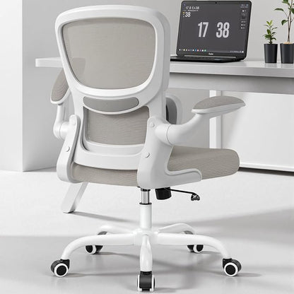 BESTFAIR Ergonomic Mesh Office Chair, Breathable Mesh Computer Desk Chair, Adjustable Lumbar Support, Flip-up Armrests, Executive Swivel Chair for Home Office, LightGray