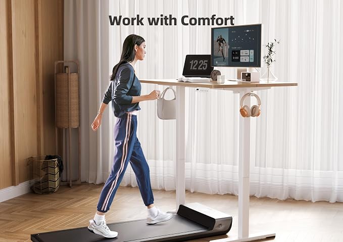 YDN Electric Standing Desk Adjustable Height, 32 x 19 Inches Stand up Desk with Cable Management, Home Office Desks with Splice Board & White Frame, Nature Top