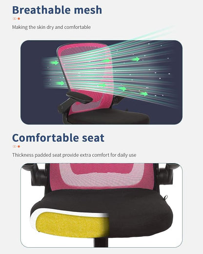 Home Office Chair Ergonomic Desk Chair Mesh Computer Chair with Lumbar Support Flip-up Arms Swivel Rolling Executive Task Chair Adjustable Chair for Adults(Pink)
