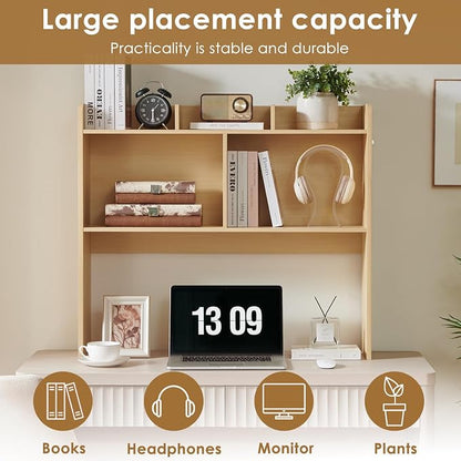 Nromant Desktop Bookshelf, Wooden Desk Storage Hutch with 5 Shelves, 3-Tier Desktop Display Organizer Rack for Office Home (Natural, 5 Shelves B)
