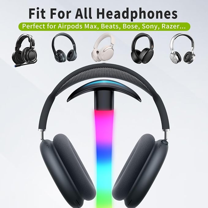 Headphone Stand with Charger,Gaming Headset stand with RGB Light Mode,For Airpod Max Stand,Desk Lamp,Phone Holder,Tablet Holder,desktop organizer,Gifts for Gamers & Music Lover(Black)