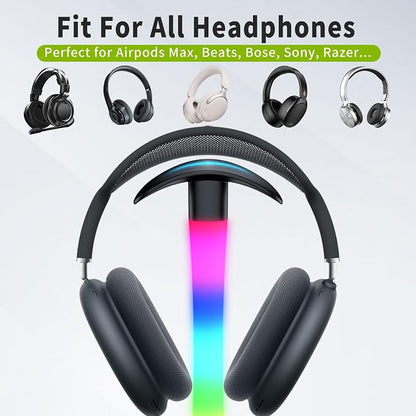 Headphone Stand with Charger,Gaming Headset stand with RGB Light Mode,For Airpod Max Stand,Desk Lamp,Phone Holder,Tablet Holder,desktop organizer,Gifts for Gamers & Music Lover(Black)