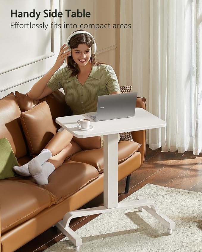 WALKINGDESK Height Adjustable Mobile Standing Desk with 360 Swivel Casters, 29"-45" Pneumatic Rolling Desk on Wheels, Perfect for Home Office, Bedroom, Living Room, White