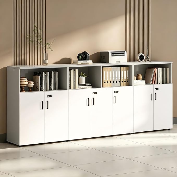 File Cabinet with Password Lock, Wood Lateral Filing Cabinet for Letter/A4 Files, 3 Drawer with Door, Printer Stand with Open Shelves for Home Office