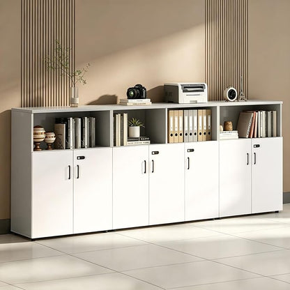 File Cabinet with Password Lock, Wood Lateral Filing Cabinet for Letter/A4 Files, 3 Drawer with Door, Printer Stand with Open Shelves for Home Office
