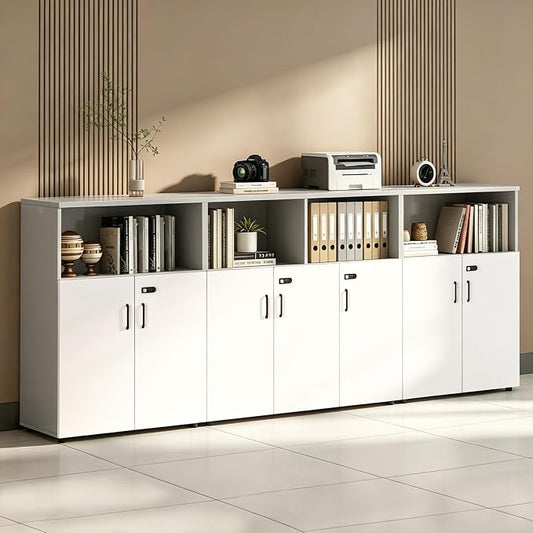 File Cabinet with Password Lock, Wood Lateral Filing Cabinet for Letter/A4 Files, 3 Drawer with Door, Printer Stand with Open Shelves for Home Office