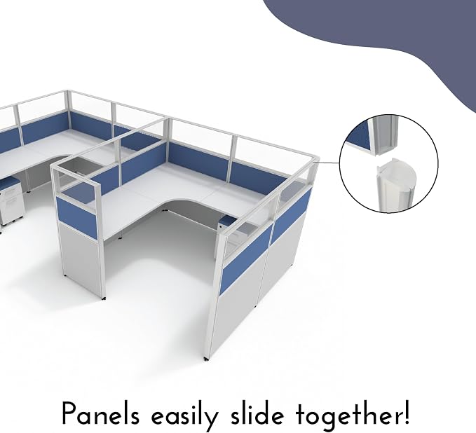 SUNLINE Office Cubicle Kit - Modular Office Furniture Kit with 7 Layout Options, Adjustable Panels and Mobile Storage, Easy-Assembly Desk System for Modern Workspaces - Blue