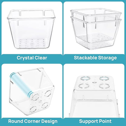 Vtopmart 15 PCS Clear Plastic Drawer Organizers Set, 4-Size Versatile Bathroom and Vanity Organizer Trays, Non-Slip Storage Containers for Makeup, Jewelries, Bedroom，Kitchen Utensils and Office