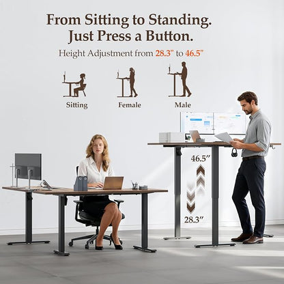 Klicelor L Shaped Standing Desk 63 x 55.1 Inch Dual Motors, Electric Height Adjustable Corner Desk for Home Office Workstation, Ergonomic Sit Stand Computer Table with Memory Controller, Rustic Brown