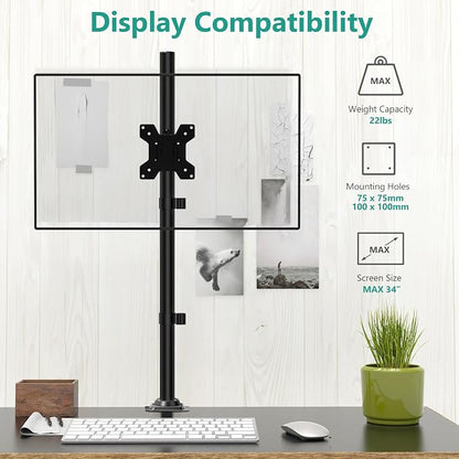 WALI Monitor Arm Mount for Desk, Single Extra Tall Computer Desk Mount, Monitor Bracket Mount Stand Single, up to 34 inch, 22 lbs (M001XL), Black
